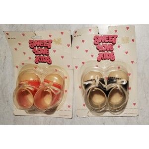 NEW Vintage Set Plastic Doll Shoes SWEET LOVE KIDS No. 9175 red/orange- black